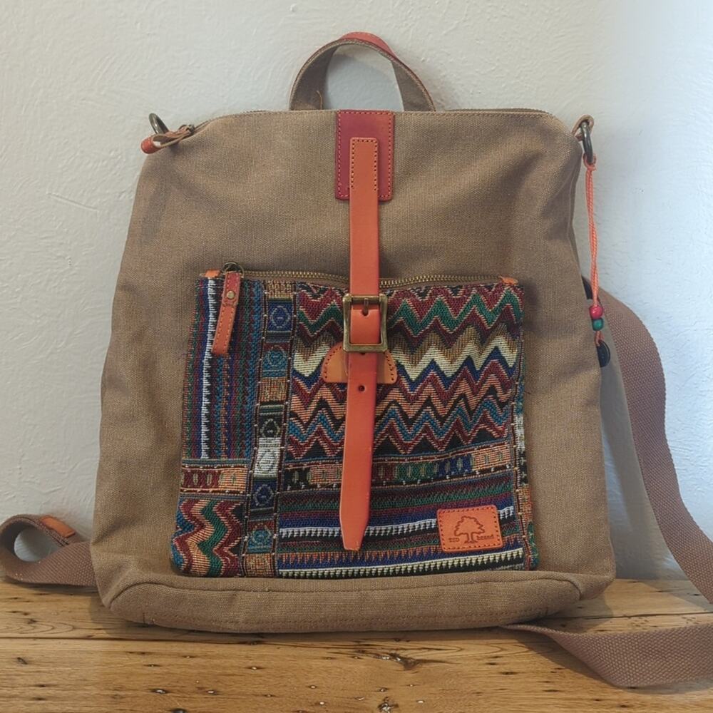 TSD Brand Four Seasons Tribal Pattern Boho Convertible Backpack/Shoulder Bag